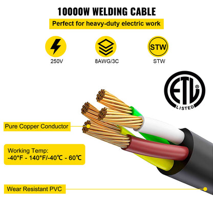 Welder Extension Cord 40Amp 50ft 250V, Welding Power Cord with NEMA 6-50 Plug 8 Gauge 3 Prong for MIG,Lincoln,Plasma,Miller,TIG Tested to UL Standards