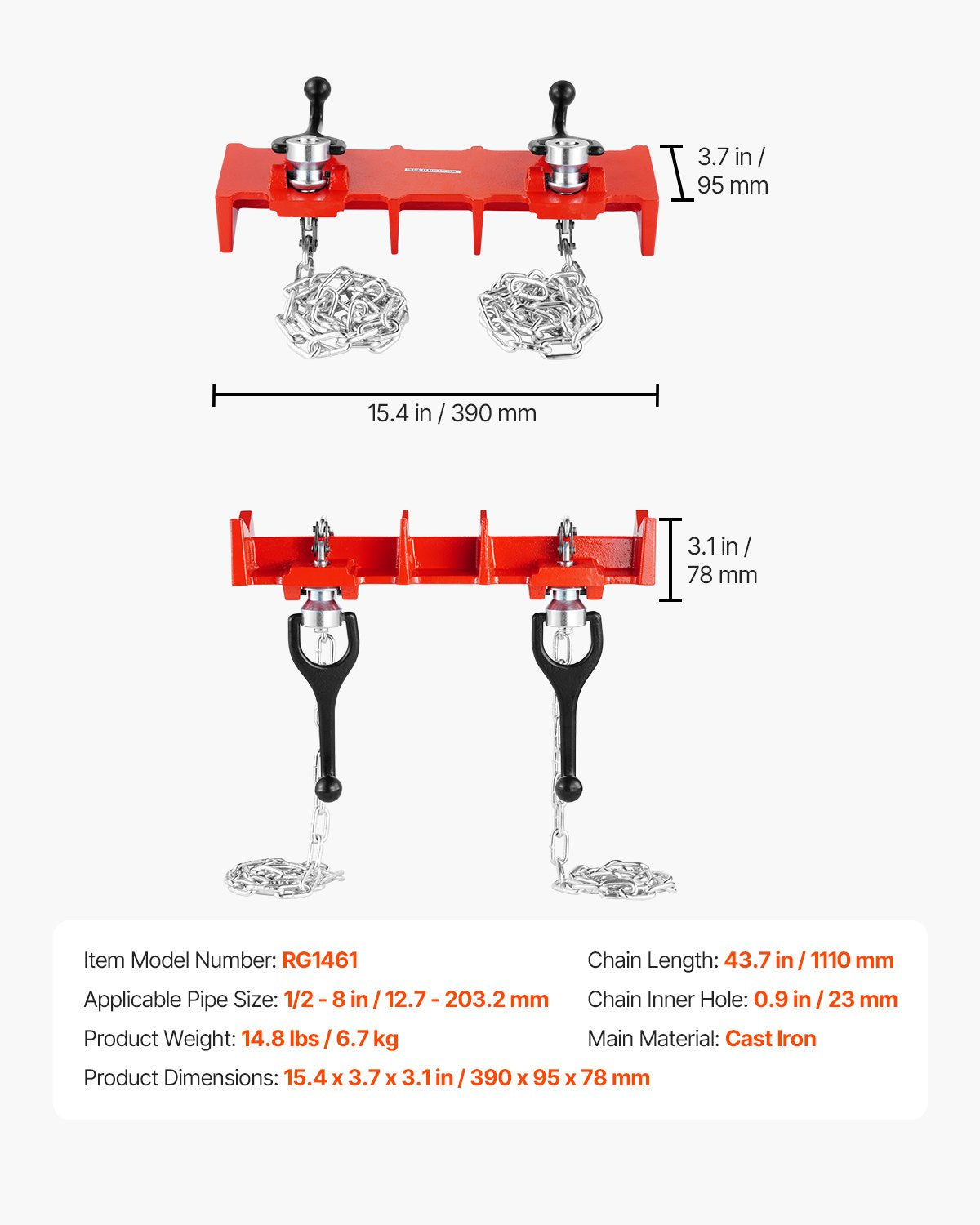 Pipe Welding Vise, 1/2" to 8" Pipe Welding Clamp with Dual Chains & Crank Handles, Heavy-Duty Cast Iron Welding Vise for a Variety of Pipes