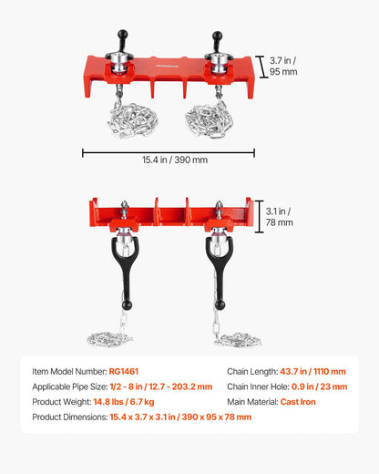 Pipe Welding Vise, 1/2" to 8" Pipe Welding Clamp with Dual Chains & Crank Handles, Heavy-Duty Cast Iron Welding Vise for a Variety of Pipes