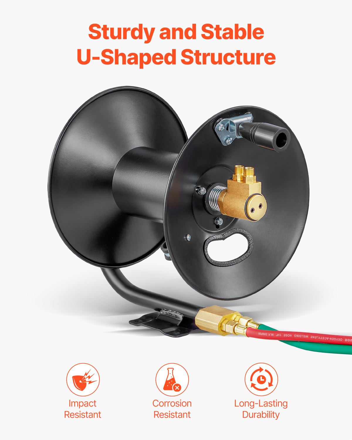 Welding Hose Reel, Hand Crank Rewind Hose Reel with 3FT Lead-in Hose and 9/16"-18 B Fittings, Ceiling/Wall Mount Heavy Duty Steel Reel for Workshops Garages (Welding Hose Not Included)