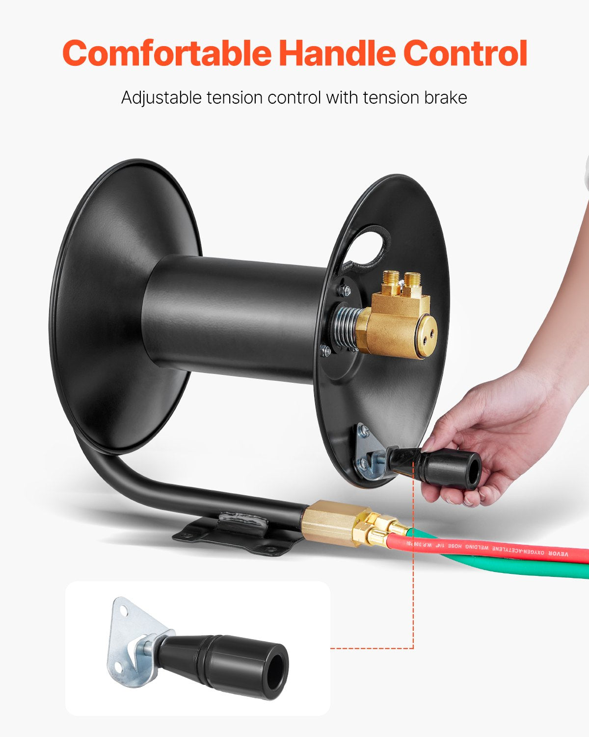 Welding Hose Reel, Hand Crank Rewind Hose Reel with 3FT Lead-in Hose and 9/16"-18 B Fittings, Ceiling/Wall Mount Heavy Duty Steel Reel for Workshops Garages (Welding Hose Not Included)