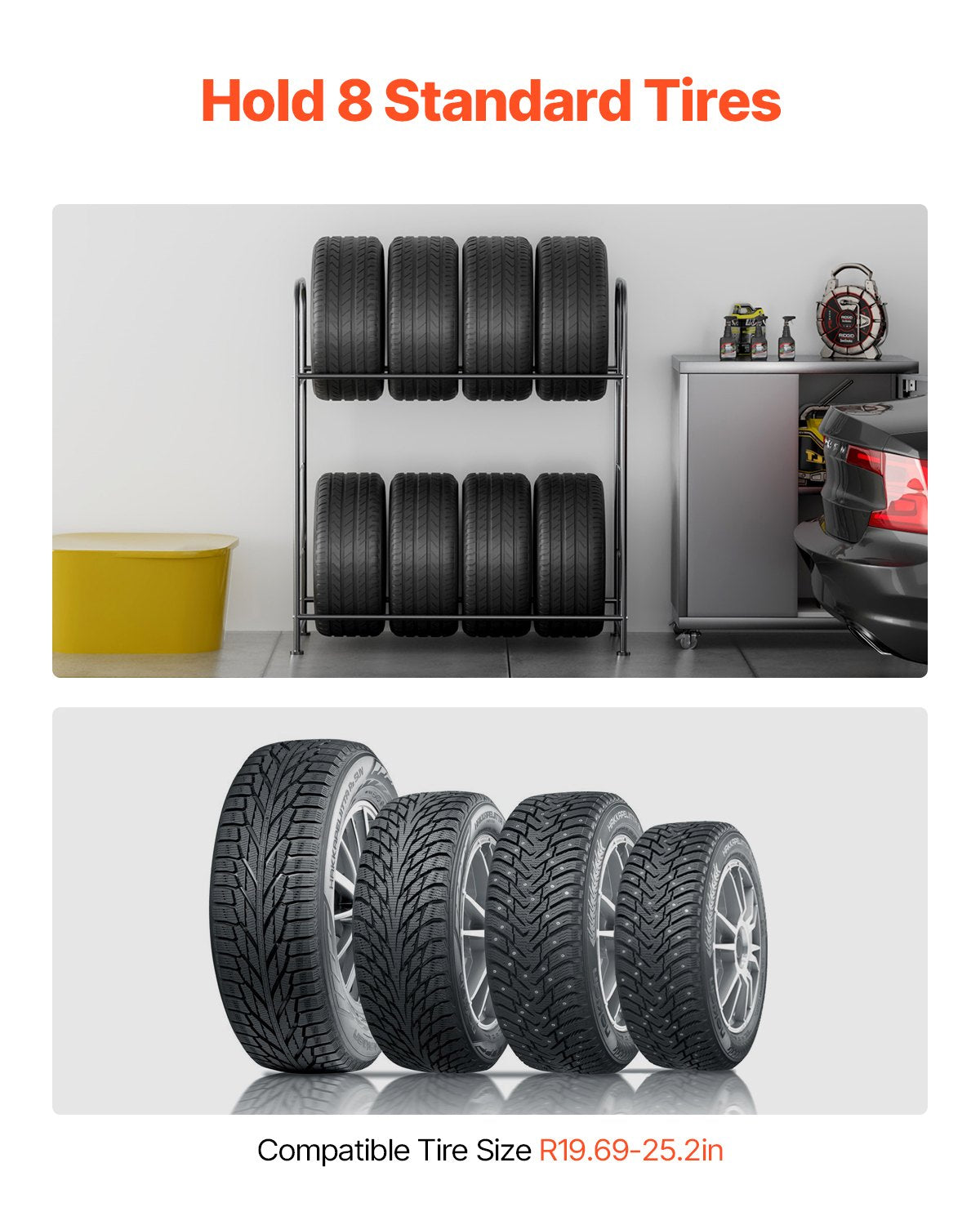 Reifenlagerregal Reifenhalter mit 2 Ablagen für bis zu 8 Standardreifen