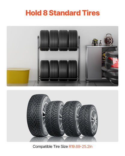 Reifenlagerregal Reifenhalter mit 2 Ablagen für bis zu 8 Standardreifen
