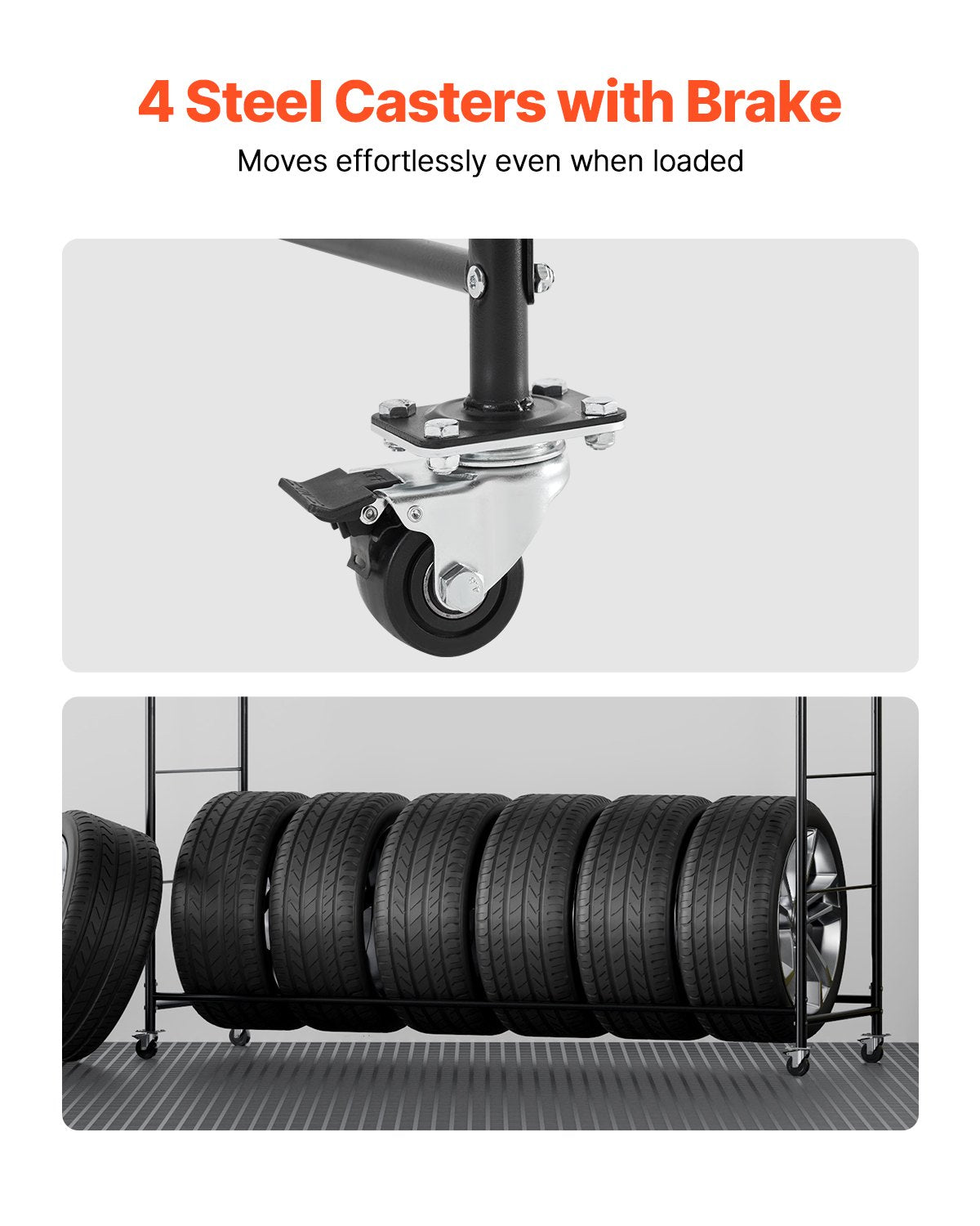 Rullande däckförvaringsställ 2-hyllad däckhållare Rymmer upp till 12 standarddäck