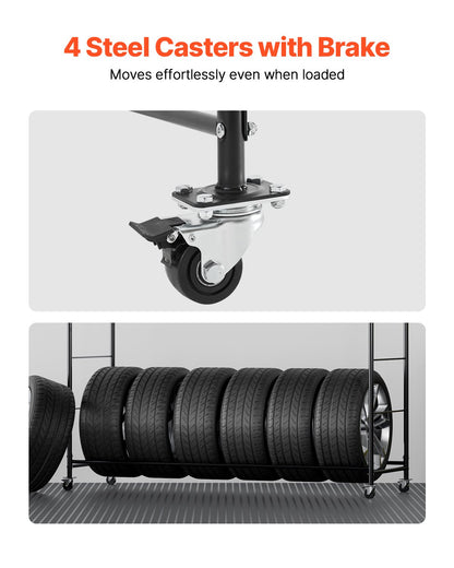 Rullande däckförvaringsställ 2-hyllad däckhållare Rymmer upp till 12 standarddäck