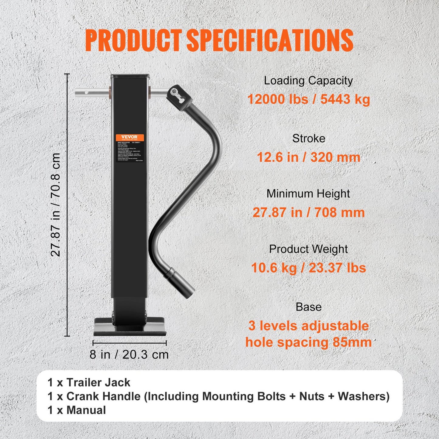 Trailer Jack, Trailer Tongue Jack Svetsning på 12000 lb Viktkapacitet, Trailer Jack Stativ med handtag för att lyfta RV Trailer, Häst Trailer, Utility Trailer, Yacht Trailer