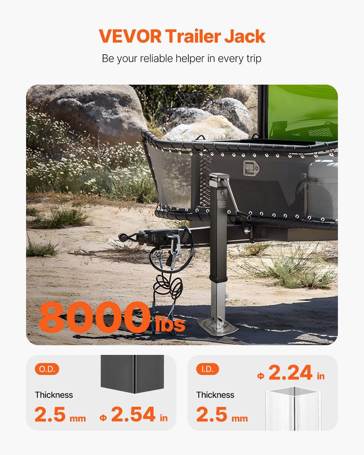 Trailer Jack, 8000 lbs Dynamic Load Capacity, Weld-on Pipe-Mount Swivel Trailer Jack with Ergonomic Handle, 15-inch Vertical Travel, Suitable for RV, Horse, Utility, Camping and Yacht Trailers