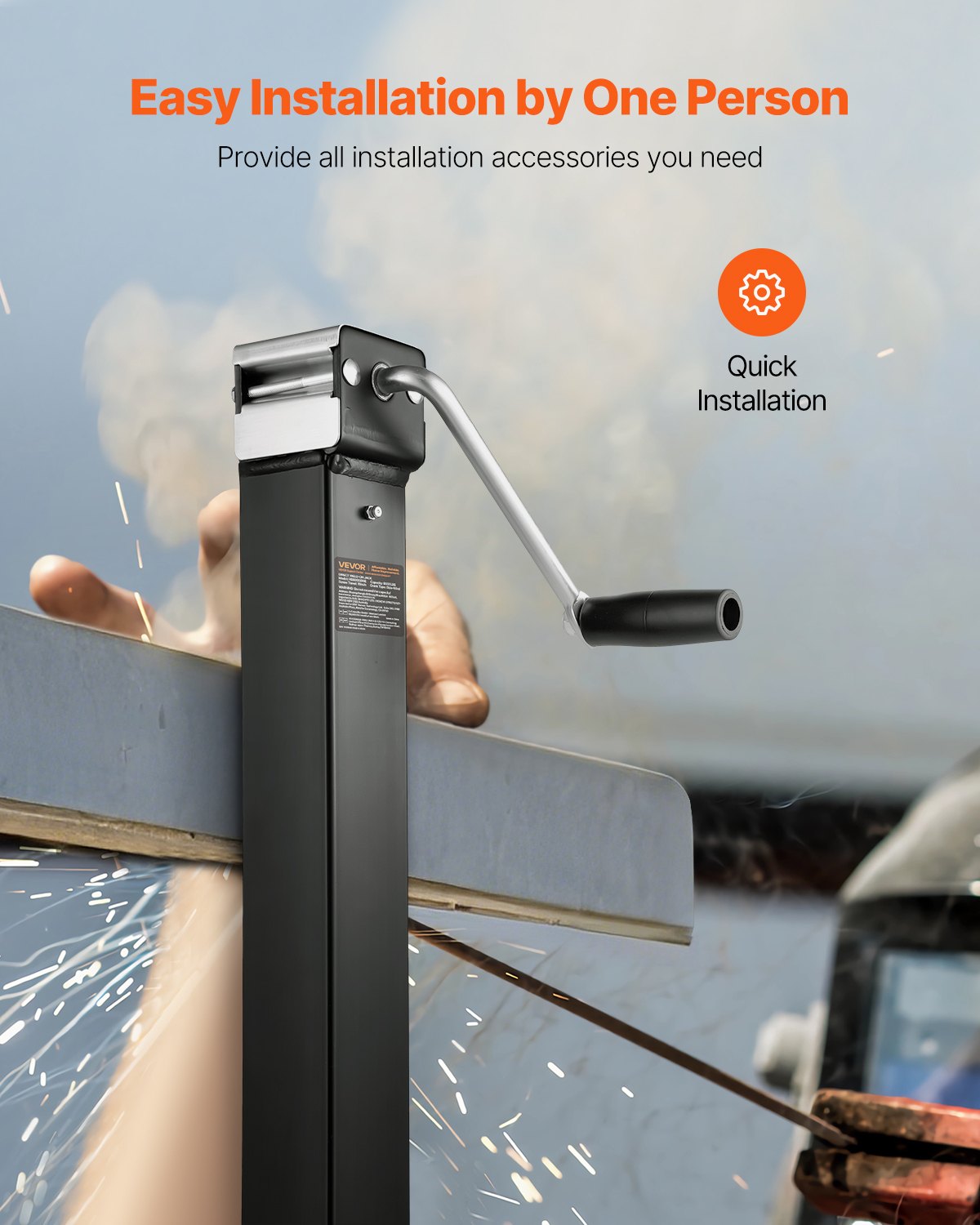 Trailer Jack, 8000 lbs Dynamic Load Capacity, Weld-on Pipe-Mount Swivel Trailer Jack with Ergonomic Handle, 15-inch Vertical Travel, Suitable for RV, Horse, Utility, Camping and Yacht Trailers