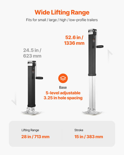 Trailer Jack, 8000 lbs Dynamic Load Capacity, Weld-on Pipe-Mount Swivel Trailer Jack with Ergonomic Handle, 15-inch Vertical Travel, Suitable for RV, Horse, Utility, Camping and Yacht Trailers