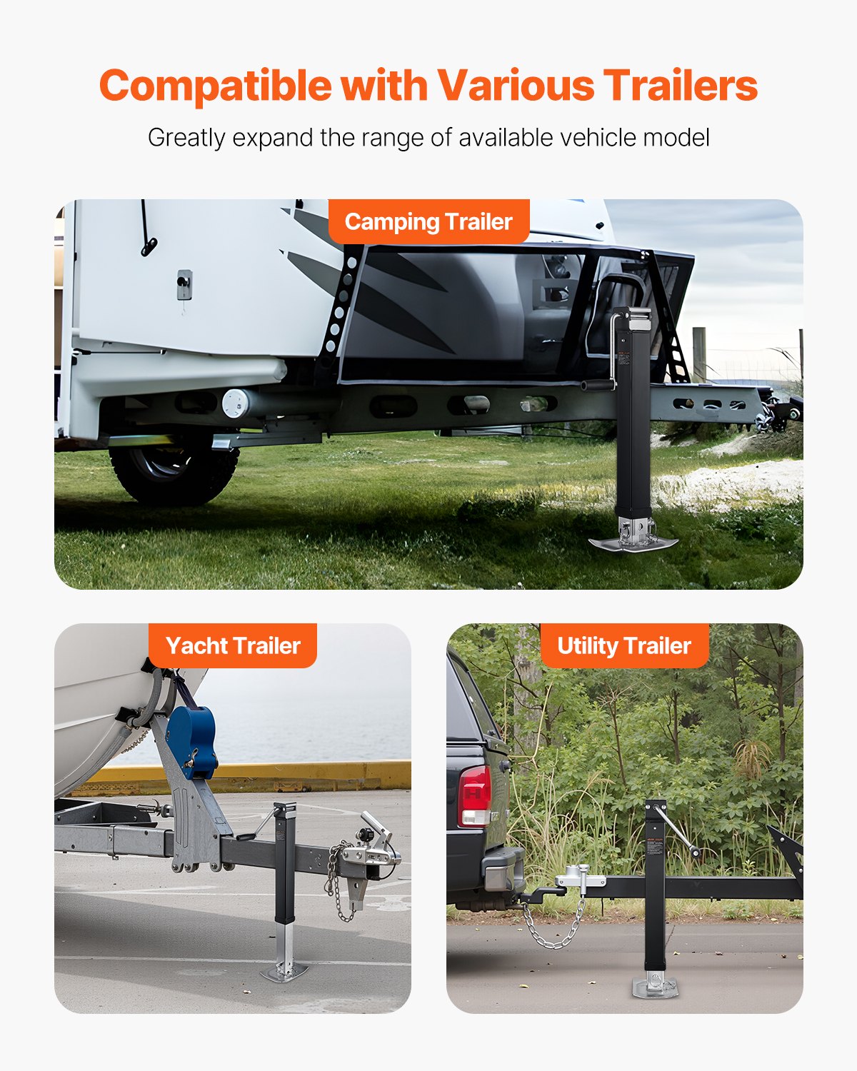 Trailer Jack, 8000 lbs Dynamic Load Capacity, Weld-on Pipe-Mount Swivel Trailer Jack with Ergonomic Handle, 15-inch Vertical Travel, Suitable for RV, Horse, Utility, Camping and Yacht Trailers