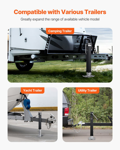 Trailer Jack, 8000 lbs Dynamic Load Capacity, Weld-on Pipe-Mount Swivel Trailer Jack with Ergonomic Handle, 15-inch Vertical Travel, Suitable for RV, Horse, Utility, Camping and Yacht Trailers