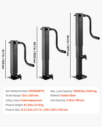 Heavy-Duty Trailer Jack, 12,000 lbs Load Capacity, Sidewind Square Direct Weld-on Trailer Jack with Handle Crank, Adjustable Drop Leg, 26-Inch Travel for Lifting RV, Utility, Yacht Trailers