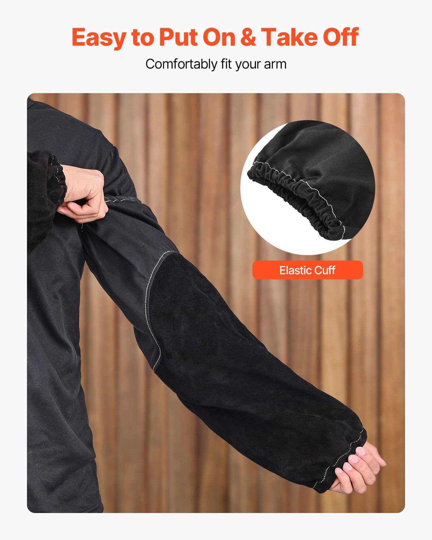 Flame Resistant Welding Work Sleeves, Heavy Duty Cowhide Leather & FR Cotton Arm Protection Sleeves for Men Women - with Elastic Cuffs for Welding, Blacksmithing, Woodworking