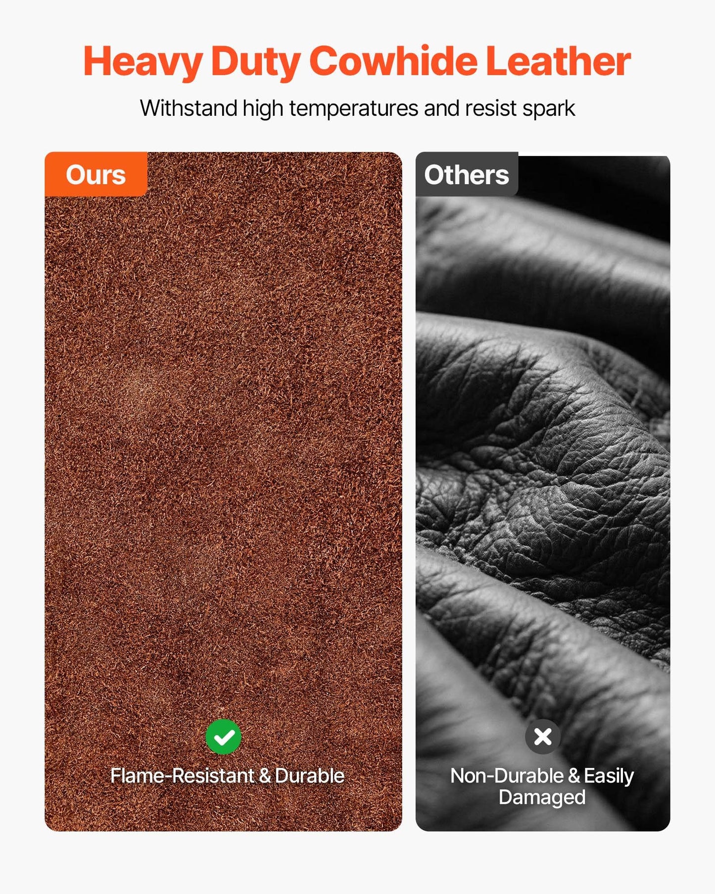 Leather Welding Sleeves, Heavy Duty Cowhide Flame Resistant Work Sleeves for Arm Protection, Heat-Resistant Safety Sleeve for Welding, Blacksmithing, Woodworking, Gardening