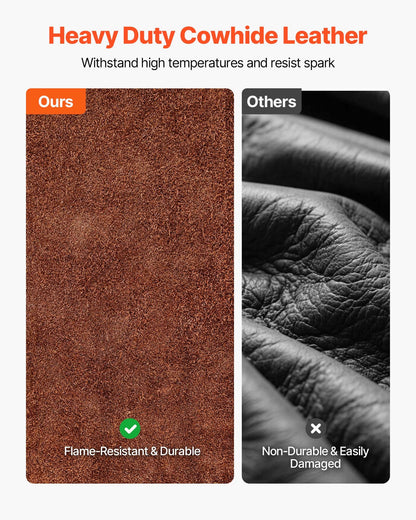 Leather Welding Sleeves, Heavy Duty Cowhide Flame Resistant Work Sleeves for Arm Protection, Heat-Resistant Safety Sleeve for Welding, Blacksmithing, Woodworking, Gardening