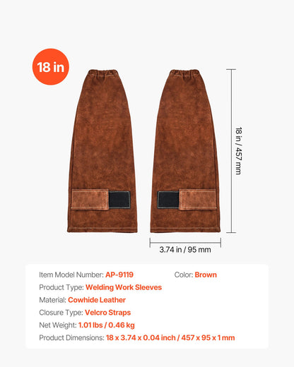 Leather Welding Sleeves, Heavy Duty Cowhide Flame Resistant Work Sleeves for Arm Protection, Heat-Resistant Safety Sleeve for Welding, Blacksmithing, Woodworking, Gardening