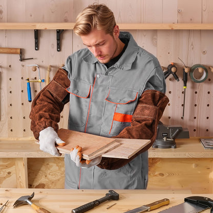 Leather Welding Sleeves, Heavy Duty Cowhide Flame Resistant Work Sleeves for Arm Protection, Heat-Resistant Safety Sleeve for Welding, Blacksmithing, Woodworking, Gardening