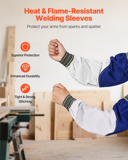 Flame Resistant Welding Sleeves, Heavy Duty Sheepskin & FR Cotton Arm Protection Sleeves for Men Women, Heat Resistant with Elastic Cuffs for Welding, Woodworking, Blacksmithing