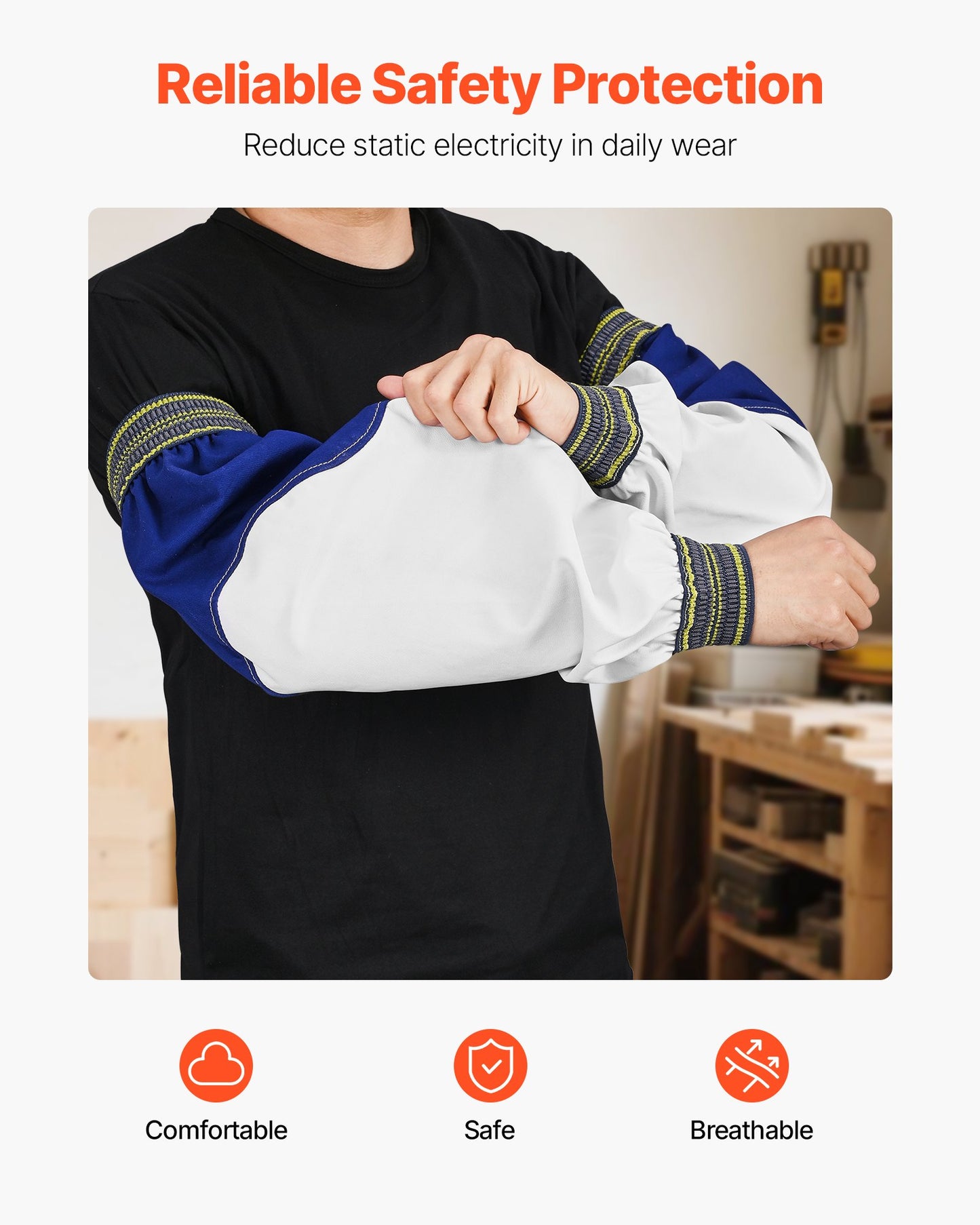 Flame Resistant Welding Sleeves, Heavy Duty Sheepskin & FR Cotton Arm Protection Sleeves for Men Women, Heat Resistant with Elastic Cuffs for Welding, Woodworking, Blacksmithing