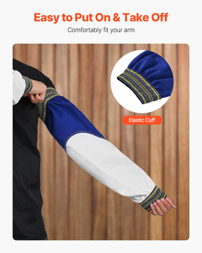 Flame Resistant Welding Sleeves, Heavy Duty Sheepskin & FR Cotton Arm Protection Sleeves for Men Women, Heat Resistant with Elastic Cuffs for Welding, Woodworking, Blacksmithing