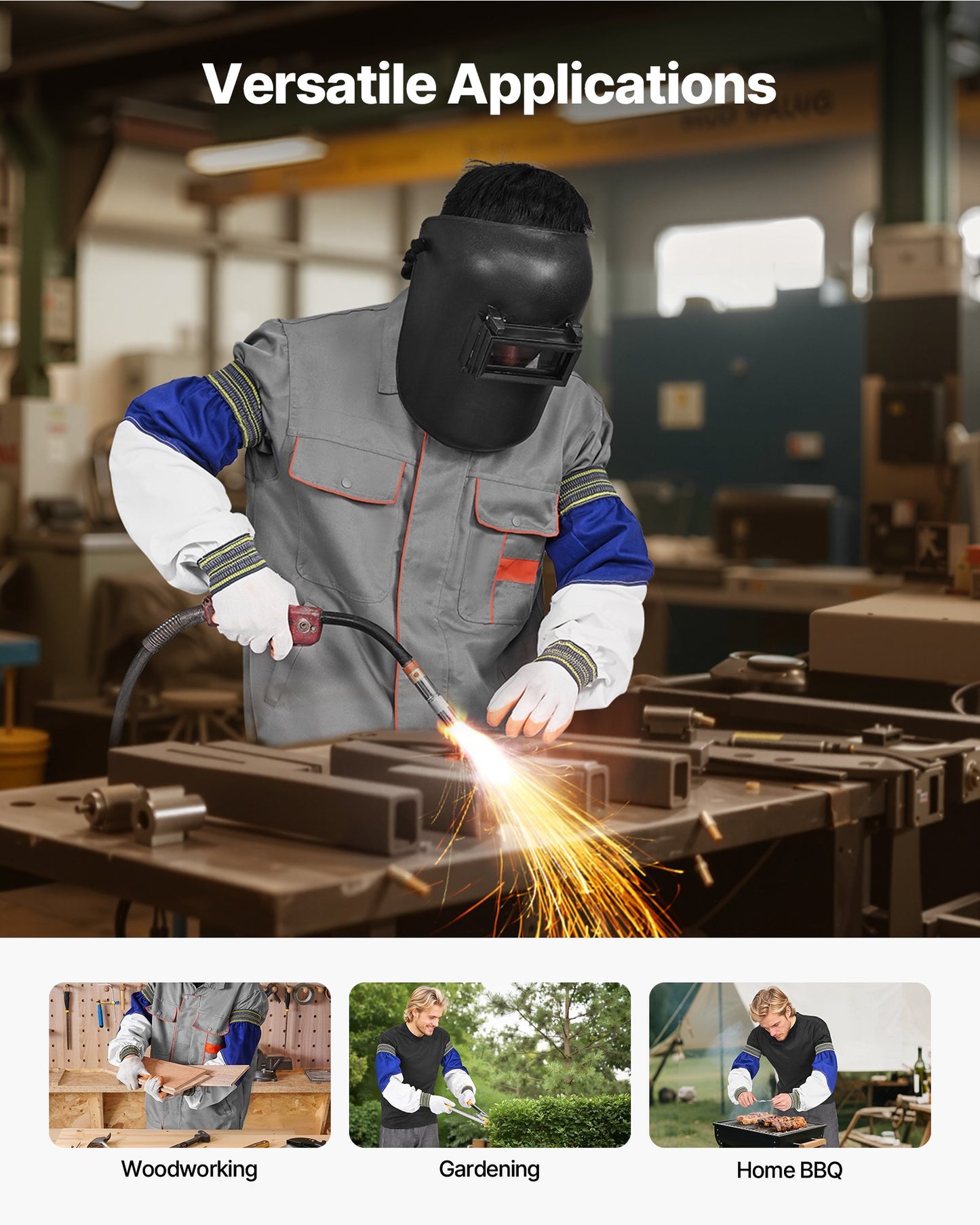 Flame Resistant Welding Sleeves, Heavy Duty Sheepskin & FR Cotton Arm Protection Sleeves for Men Women, Heat Resistant with Elastic Cuffs for Welding, Woodworking, Blacksmithing