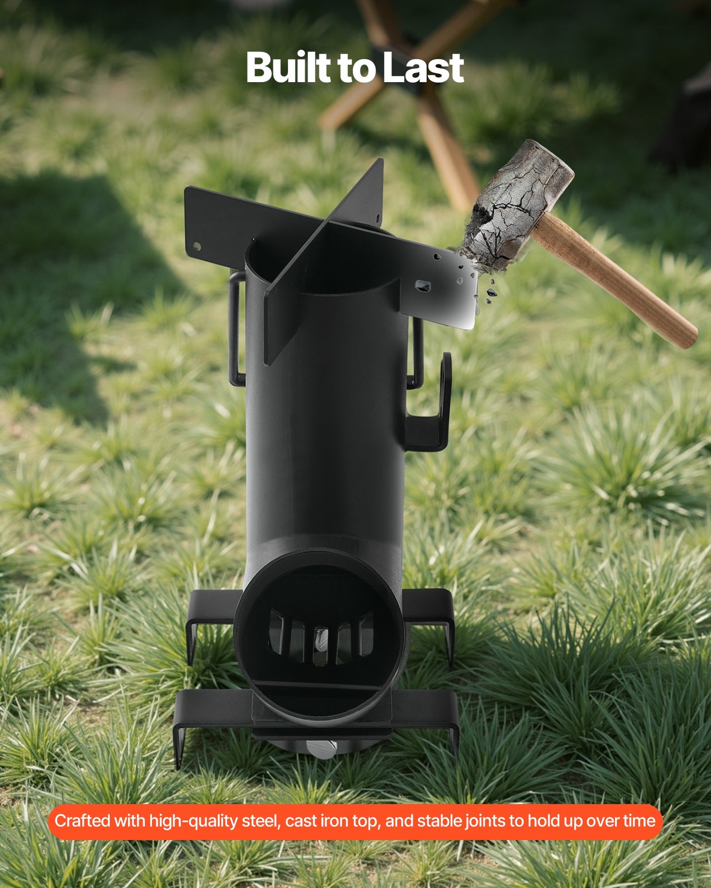 Camping Rocket Stove, Wood Burning Portable Rocket Stove with Carrying Bag for Backpacking, Carbon Steel, Burn Wood, Twigs or Sticks for Outdoor Cooking, Backyard, Camp Cooking, Heating, Black