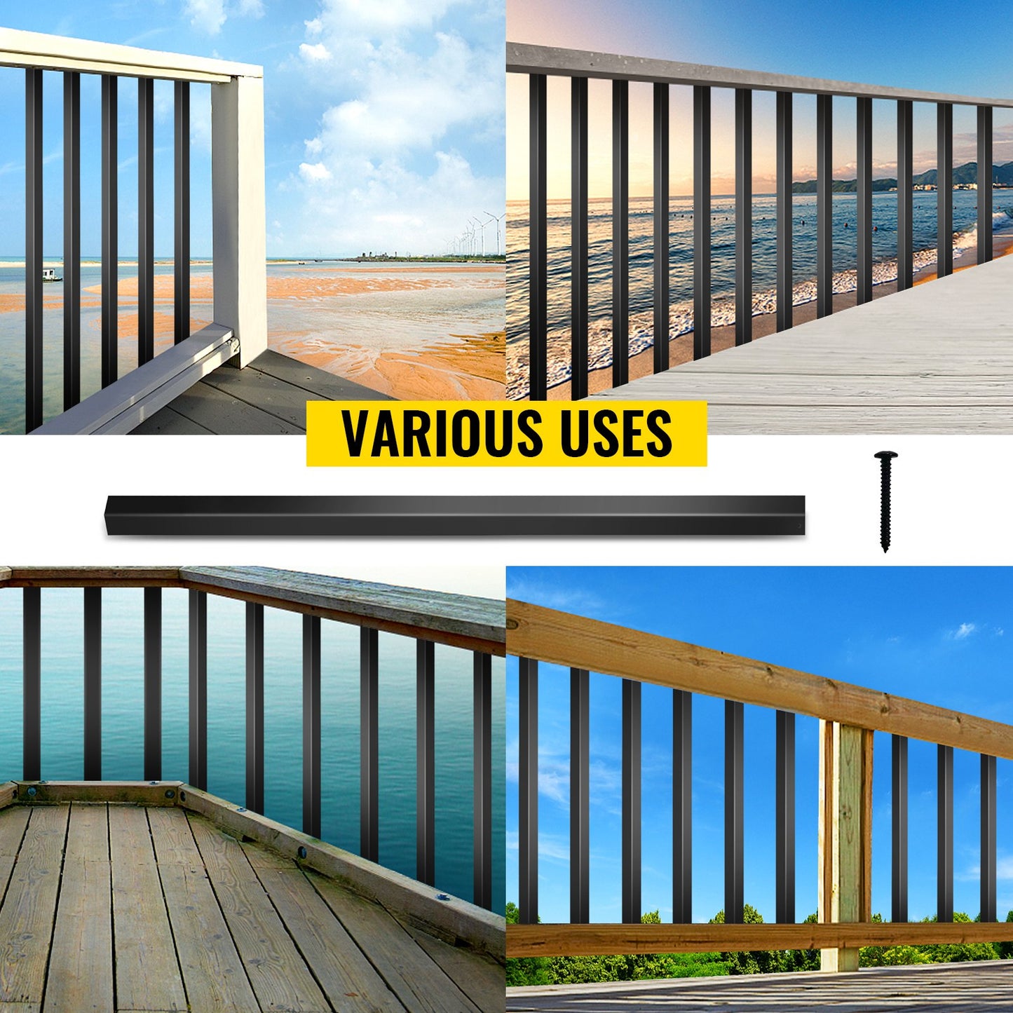 Deck Balusters, 101 Pack Metal Deck Spindles, 26\"x0.75\" Staircase Baluster with Screws, Aluminum Alloy Deck Railing for Wood and Composite Deck, Square Baluster for Outdoor Stair Deck Porch