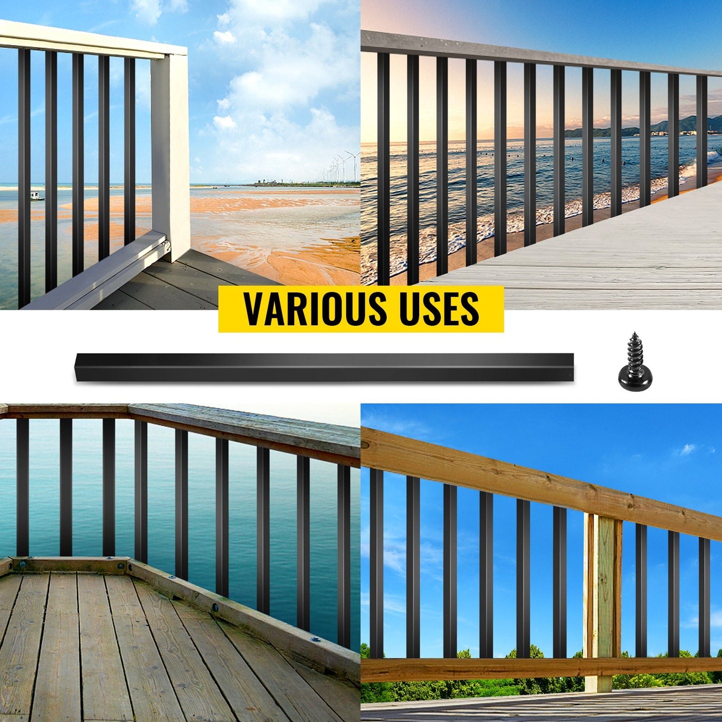 Deck Balusters, 101 Pack Metal Deck Spindles, 32\"x0.8\" Staircase Baluster with Screws, Aluminum Alloy Deck Railing for Wood and Composite Deck, Square Baluster for Outdoor Stair Deck Porch