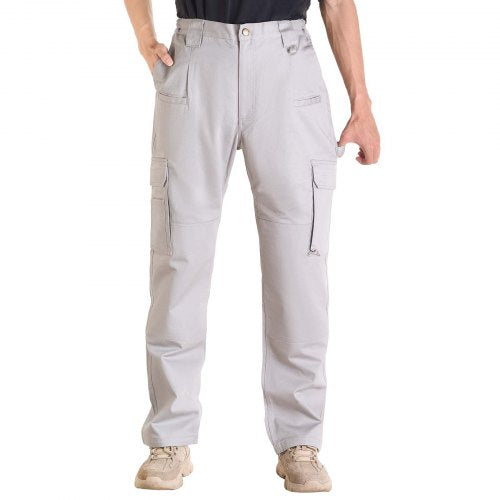 FR Pants for Men, 9 oz 100% Cotton, Flame-Resistant Cargo Pants with Multi-Pockets and Elastic Waist, Reinforced Tear-proof Stitching, Ideal for Welding Work and Casual Wear, L Size, Gray