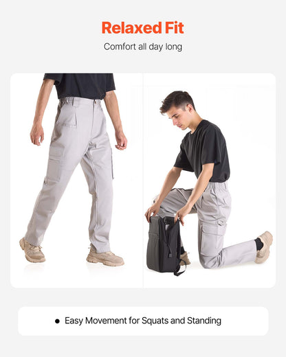 FR Pants for Men, 9 oz 100% Cotton, Flame-Resistant Cargo Pants with Multi-Pockets and Elastic Waist, Reinforced Tear-proof Stitching, Ideal for Welding Work and Casual Wear, L Size, Gray