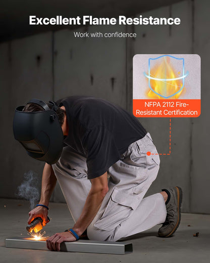 FR Pants for Men, 9 oz 100% Cotton, Flame-Resistant Cargo Pants with Multi-Pockets and Elastic Waist, Reinforced Tear-proof Stitching, Ideal for Welding Work and Casual Wear, L Size, Gray