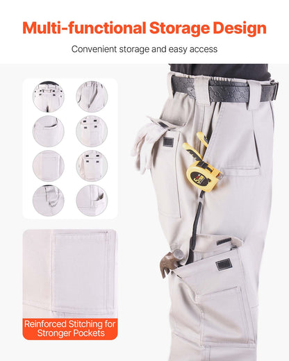 FR Pants for Men, 9 oz 100% Cotton, Flame-Resistant Cargo Pants with Multi-Pockets and Elastic Waist, Reinforced Tear-proof Stitching, Ideal for Welding Work and Casual Wear, L Size, Gray
