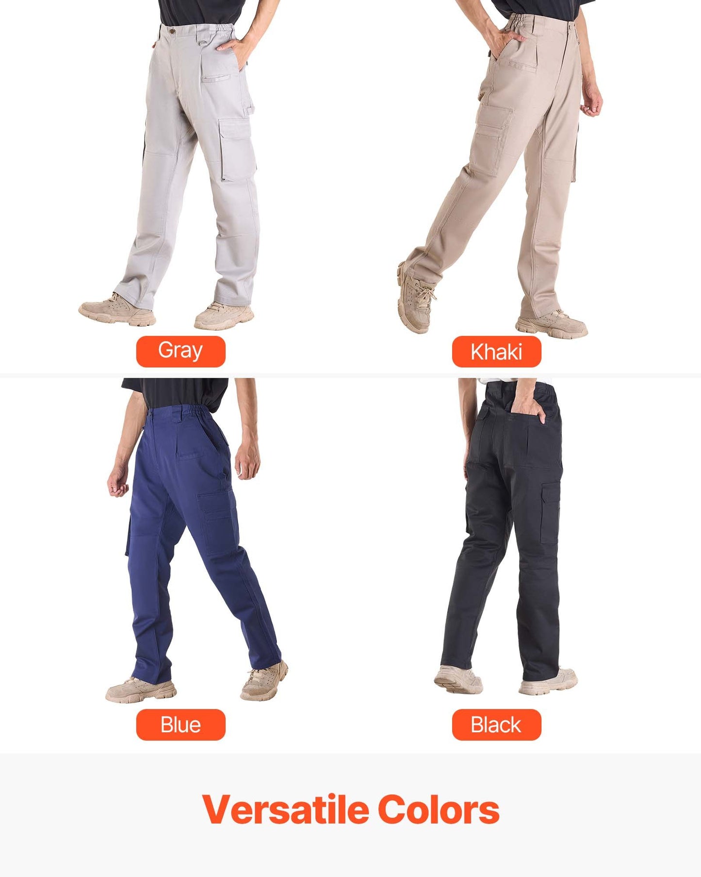 FR Pants for Men, 9 oz 100% Cotton, Flame-Resistant Cargo Pants with Multi-Pockets and Elastic Waist, Reinforced Tear-proof Stitching, Ideal for Welding Work and Casual Wear, L Size, Gray