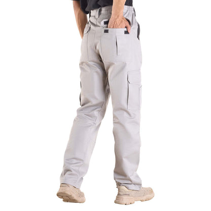 FR Pants for Men, 9 oz 100% Cotton, Flame-Resistant Cargo Pants with Multi-Pockets and Elastic Waist, Reinforced Tear-proof Stitching, Ideal for Welding Work and Casual Wear, L Size, Gray