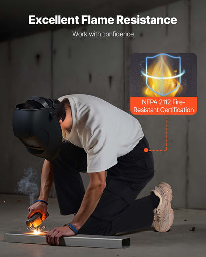 FR Pants for Men, 9 oz 100% Cotton, Flame-Resistant Cargo Pants with Multi-Pockets and Elastic Waist, Reinforced Tear-proof Stitching, Ideal for Welding Work and Casual Wear, L Size, Black