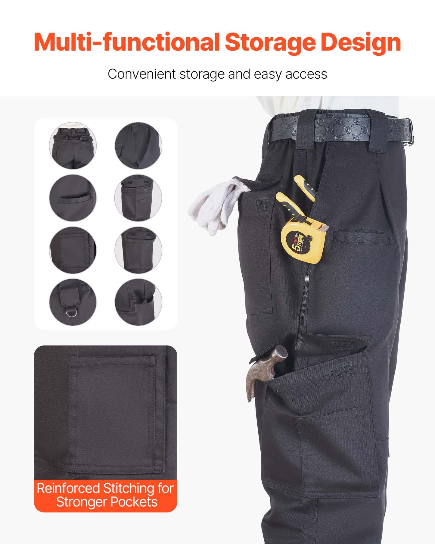 FR Pants for Men, 9 oz 100% Cotton, Flame-Resistant Cargo Pants with Multi-Pockets and Elastic Waist, Reinforced Tear-proof Stitching, Ideal for Welding Work and Casual Wear, L Size, Black