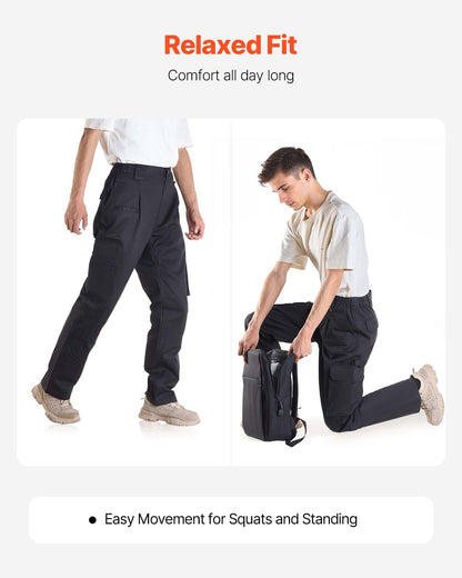 FR Pants for Men, 9 oz 100% Cotton, Flame-Resistant Cargo Pants with Multi-Pockets and Elastic Waist, Reinforced Tear-proof Stitching, Ideal for Welding Work and Casual Wear, XXL Size, Black