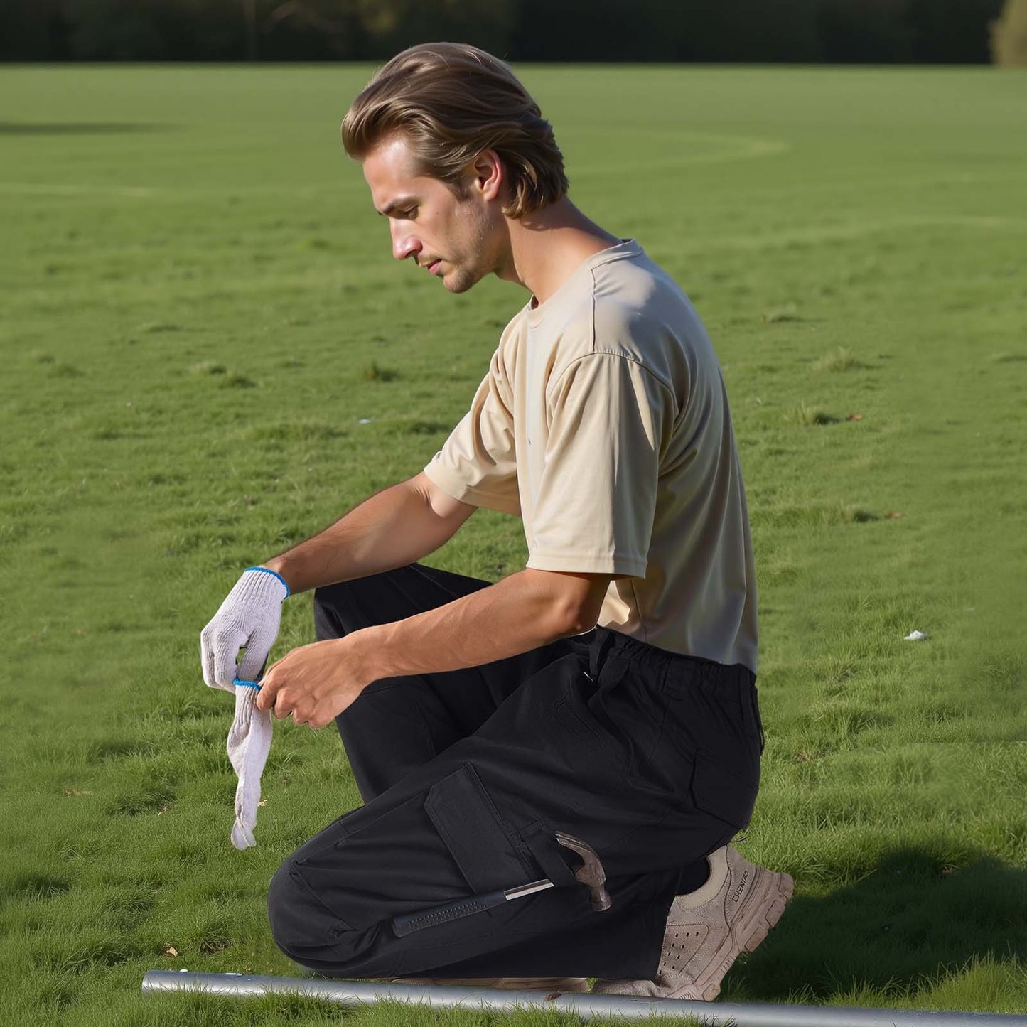 FR Pants for Men, 9 oz 100% Cotton, Flame-Resistant Cargo Pants with Multi-Pockets and Elastic Waist, Reinforced Tear-proof Stitching, Ideal for Welding Work and Casual Wear, XXL Size, Black