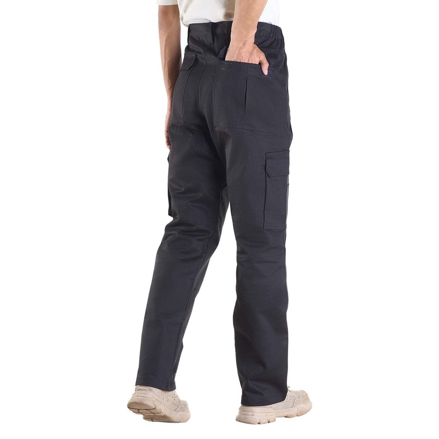 FR Pants for Men, 9 oz 100% Cotton, Flame-Resistant Cargo Pants with Multi-Pockets and Elastic Waist, Reinforced Tear-proof Stitching, Ideal for Welding Work and Casual Wear, XXL Size, Black
