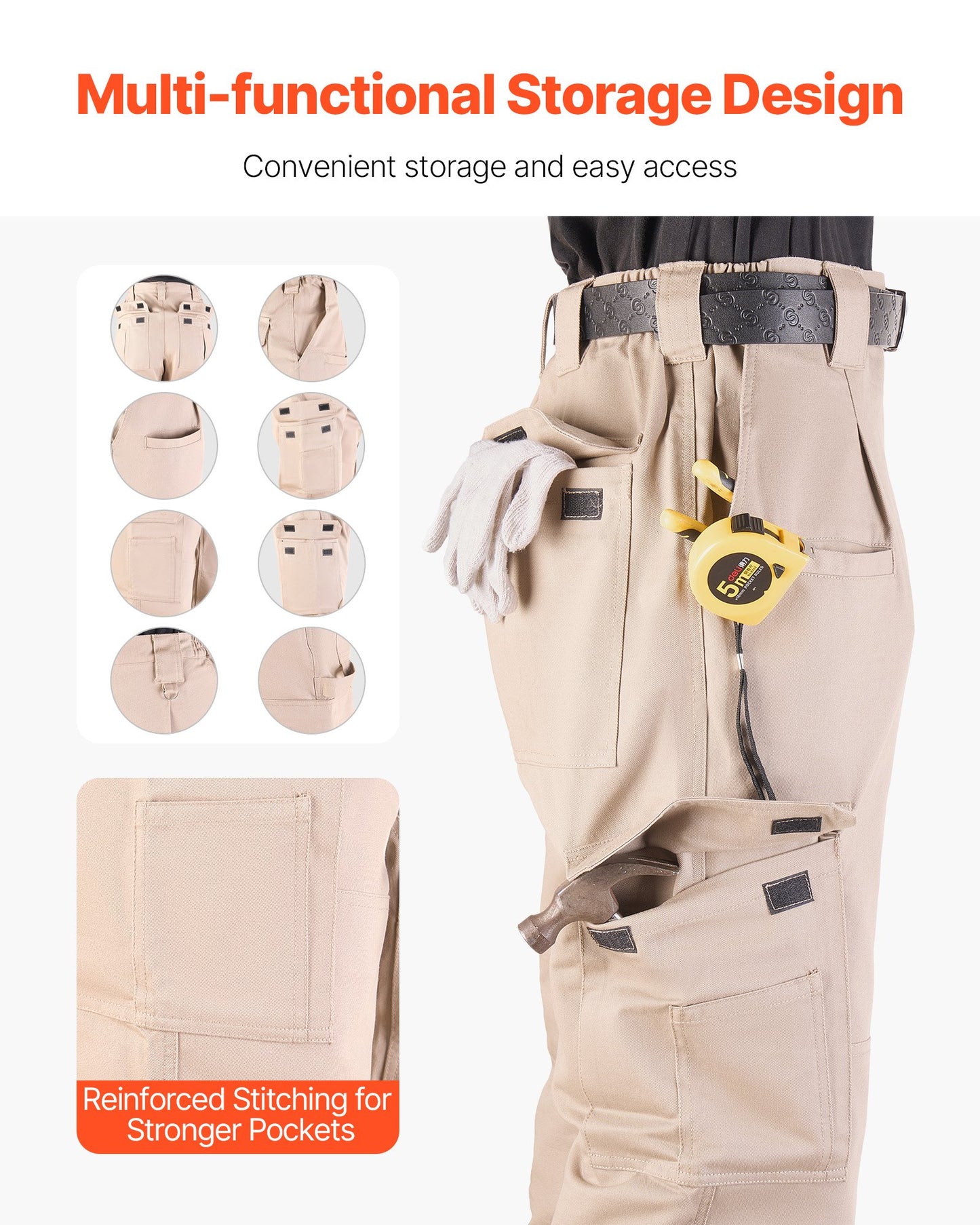 FR Pants for Men, 9 oz 100% Cotton, Flame-Resistant Cargo Pants with Multi-Pockets and Elastic Waist, Reinforced Tear-proof Stitching, Ideal for Welding Work and Casual Wear, L Size, Khaki