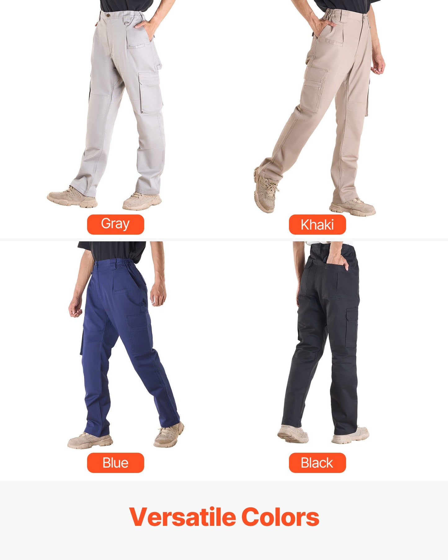 FR Pants for Men, 9 oz 100% Cotton, Flame-Resistant Cargo Pants with Multi-Pockets and Elastic Waist, Reinforced Tear-proof Stitching, Ideal for Welding Work and Casual Wear, L Size, Khaki