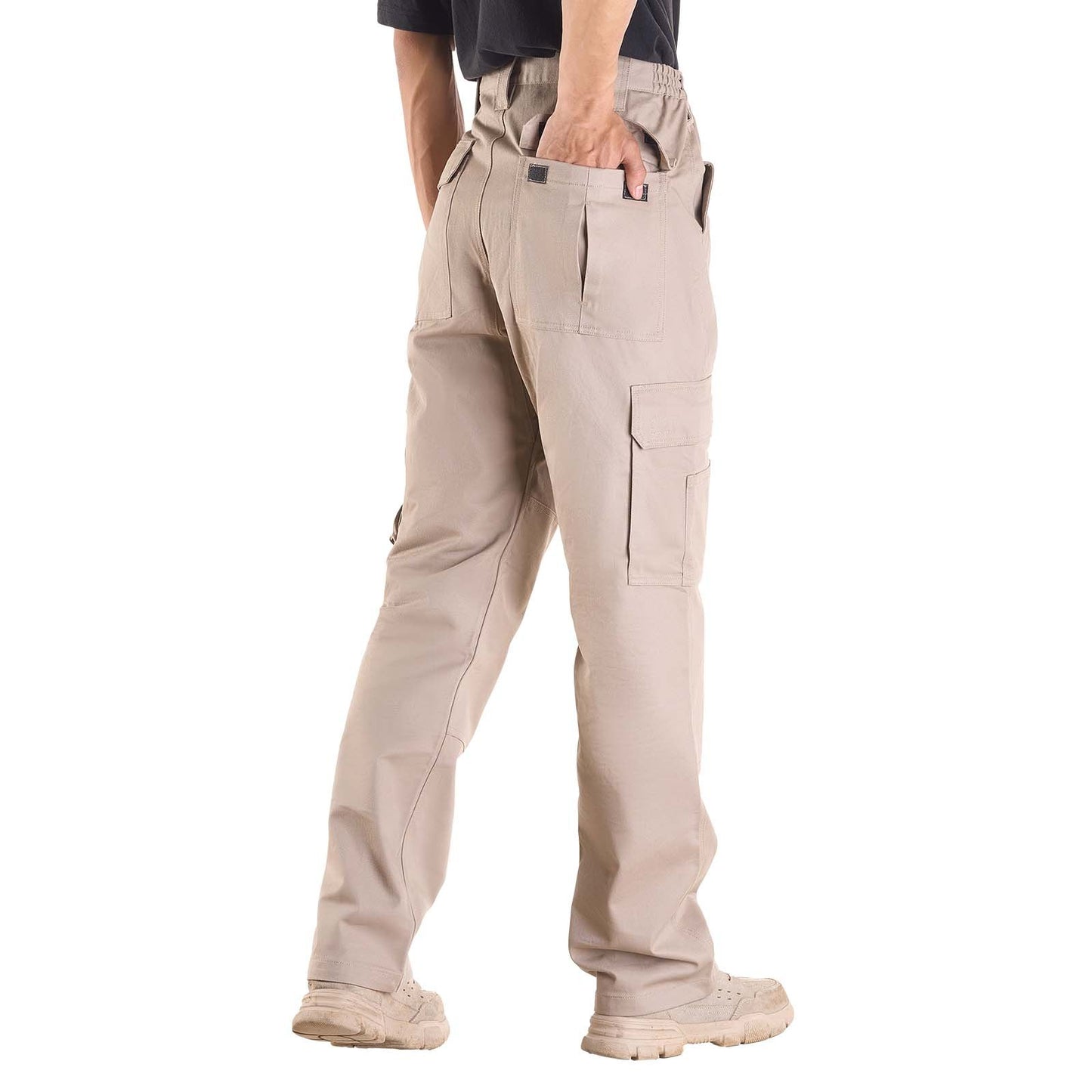 FR Pants for Men, 9 oz 100% Cotton, Flame-Resistant Cargo Pants with Multi-Pockets and Elastic Waist, Reinforced Tear-proof Stitching, Ideal for Welding Work and Casual Wear, L Size, Khaki