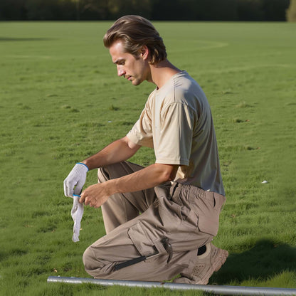 FR Pants for Men, 9 oz 100% Cotton, Flame-Resistant Cargo Pants with Multi-Pockets and Elastic Waist, Reinforced Tear-proof Stitching, Ideal for Welding Work and Casual Wear, XL Size, Khaki