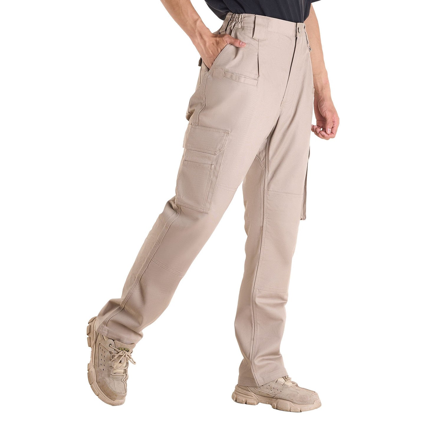 FR Pants for Men, 9 oz 100% Cotton, Flame-Resistant Cargo Pants with Multi-Pockets and Elastic Waist, Reinforced Tear-proof Stitching, Ideal for Welding Work and Casual Wear, XL Size, Khaki