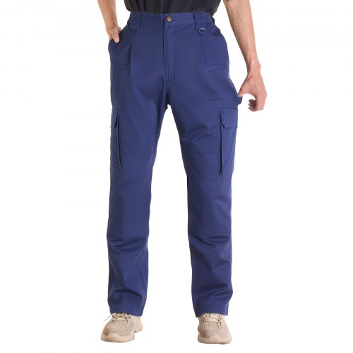 FR Pants for Men, 9 oz 100% Cotton, Flame-Resistant Cargo Pants with Multi-Pockets and Elastic Waist, Reinforced Tear-proof Stitching, Ideal for Welding Work and Casual Wear, L Size, Dark Blue