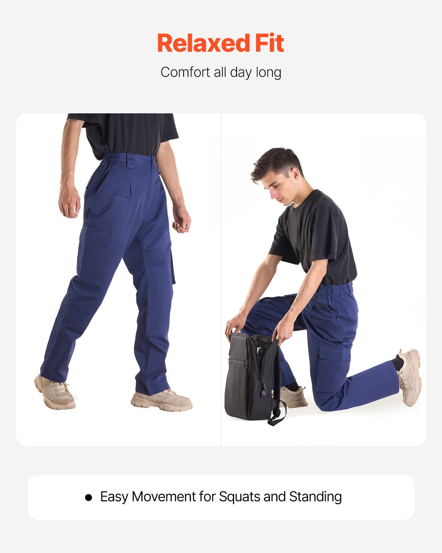 FR Pants for Men, 9 oz 100% Cotton, Flame-Resistant Cargo Pants with Multi-Pockets and Elastic Waist, Reinforced Tear-proof Stitching, Ideal for Welding Work and Casual Wear, L Size, Dark Blue