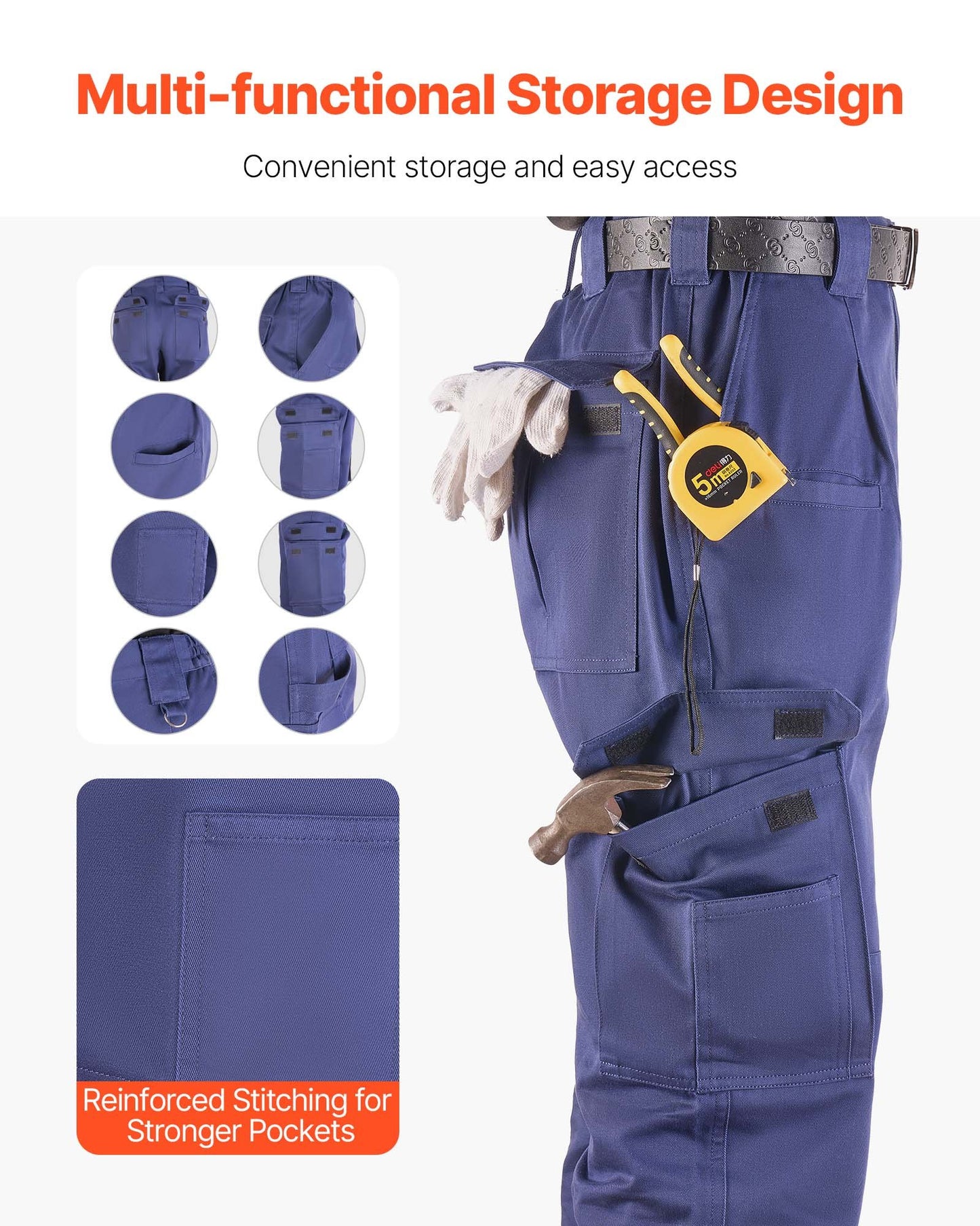 FR Pants for Men, 9 oz 100% Cotton, Flame-Resistant Cargo Pants with Multi-Pockets and Elastic Waist, Reinforced Tear-proof Stitching, Ideal for Welding Work and Casual Wear, L Size, Dark Blue