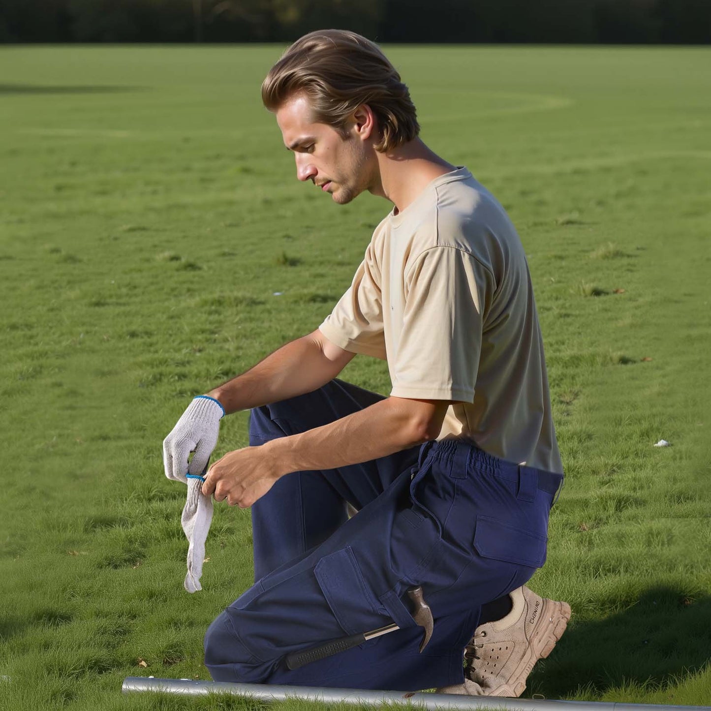 FR Pants for Men, 9 oz 100% Cotton, Flame-Resistant Cargo Pants with Multi-Pockets and Elastic Waist, Reinforced Tear-proof Stitching, Ideal for Welding Work and Casual Wear, L Size, Dark Blue