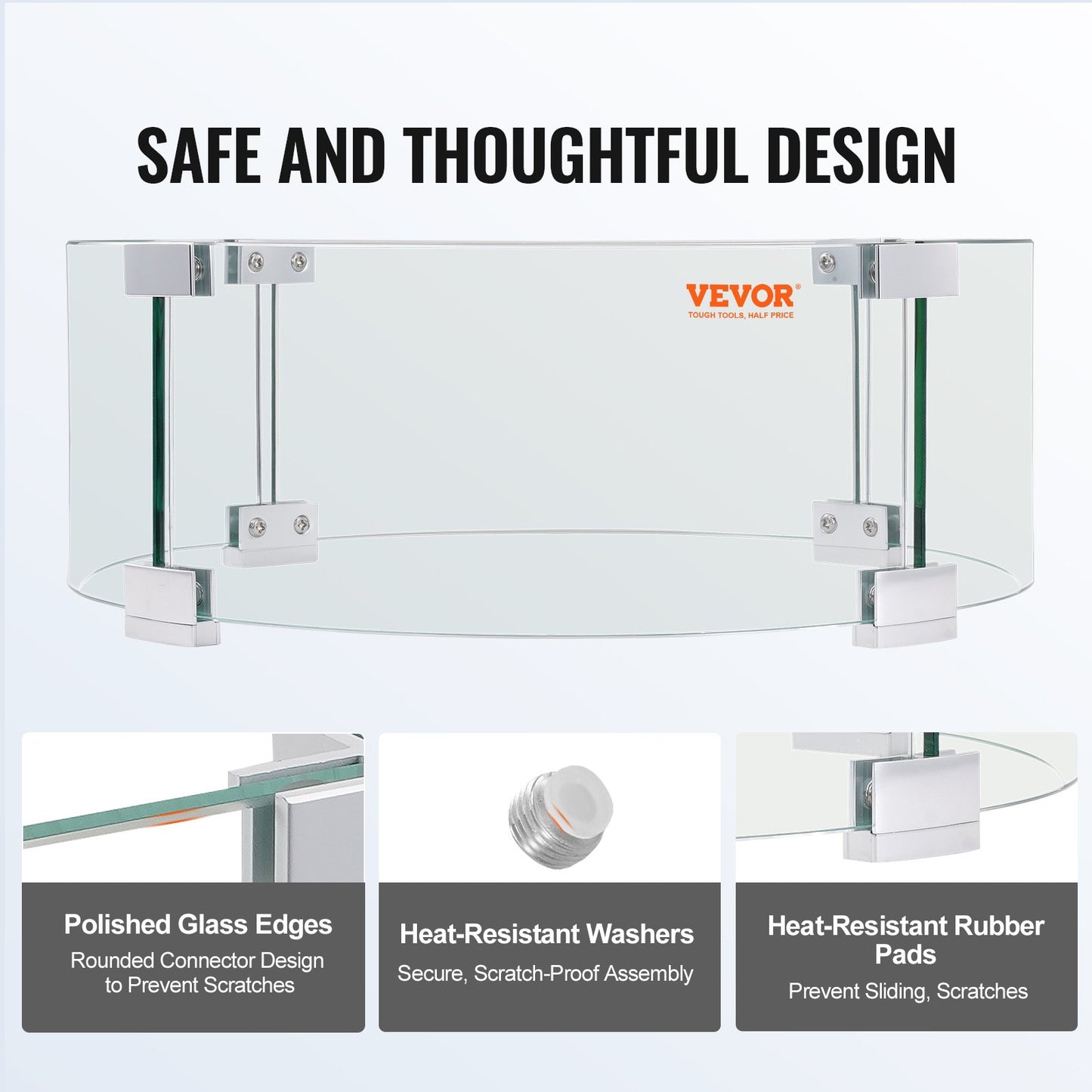 Fire Pit Wind Guard, 435 x 170mm Round Glass Flame Guard, 6mm Thick Fire Pit Accessory, Clear Tempered Glass Flame Guard for Propane, Gas, Outdoor, Patio, Backyard