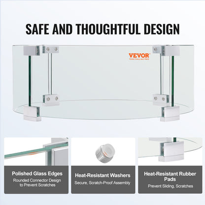 Fire Pit Wind Guard, 435 x 170mm Round Glass Flame Guard, 6mm Thick Fire Pit Accessory, Clear Tempered Glass Flame Guard for Propane, Gas, Outdoor, Patio, Backyard